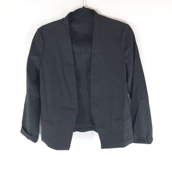Theory Womens Clean Blazer Organic Crunch Wash Open Front Linen Blend Black 2 - Picture 1 of 4